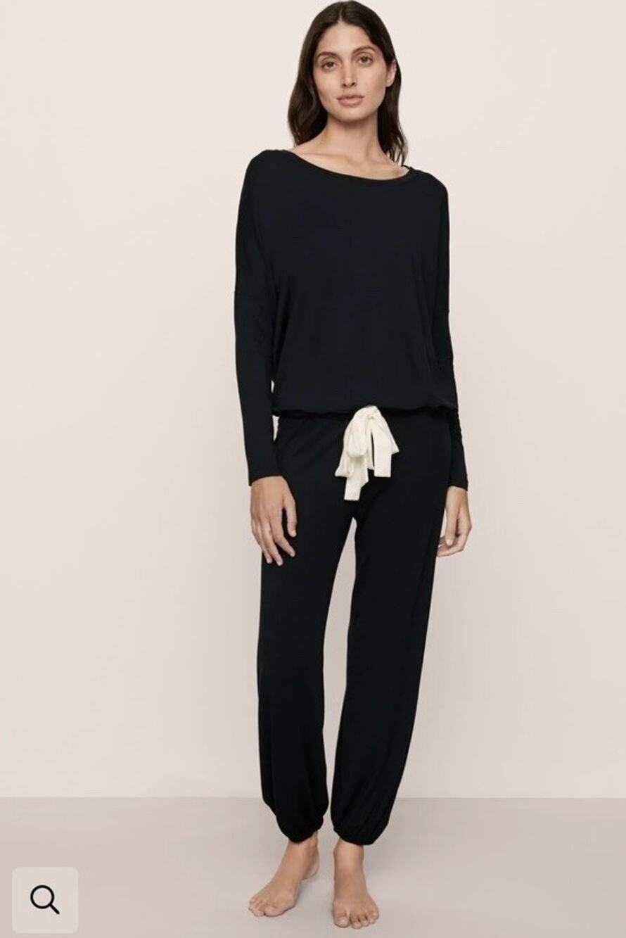 Eberjey Gisele TENCEL™ Modal Slouchy PJ Set Black/Ivory Women's Sz L NWOT $148